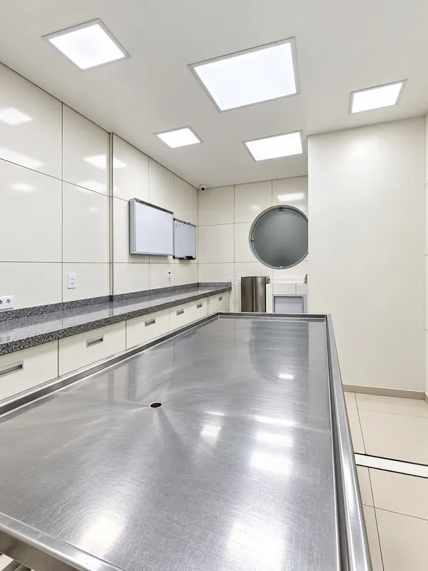 Centro cirúrgico da Clínica Bixo's com mesa inox e estrutura completa
